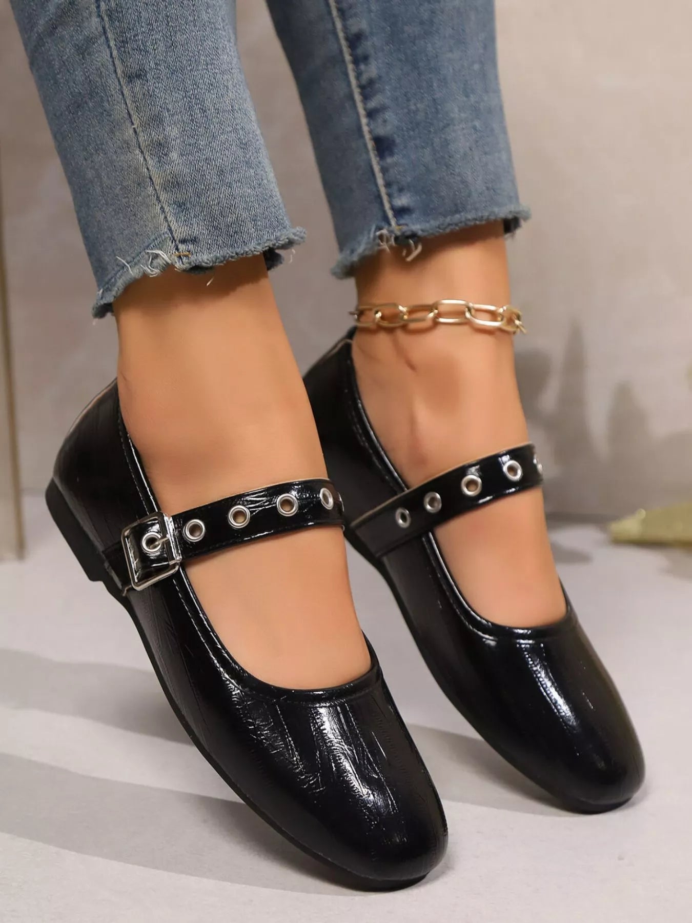 Classic round toe Mary Jane loafers in premium PU leather with a sleek design, perfect for stylish everyday wear.
