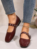 Classic round toe Mary Jane loafers in premium PU leather, stylish shoe with a comfortable fit and timeless design.