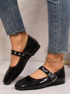 Classic round toe Mary Jane loafers in premium PU leather, stylish and comfortable shoe by Trendsi.