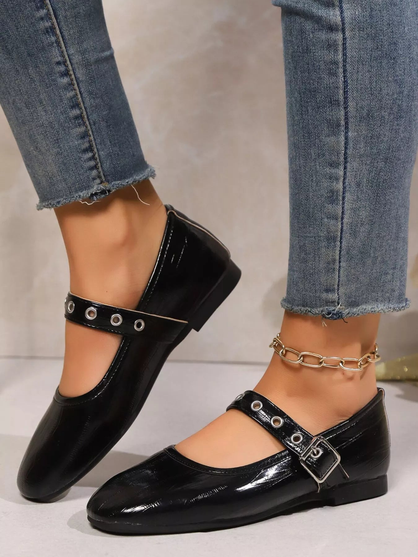 Classic round toe Mary Jane loafers in premium PU leather, stylish and comfortable shoe by Trendsi.