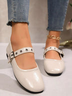 Classic round toe Mary Jane loafers in premium PU leather with a sleek design, perfect for stylish, comfortable footwear.