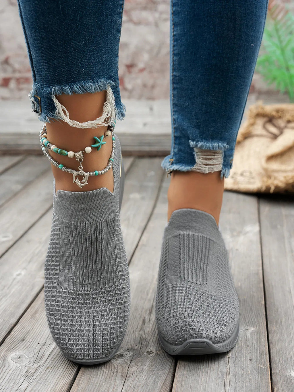 Women's round toe wedge sneakers by Trendsi, showcasing breathable comfort and stylish fashion footwear.