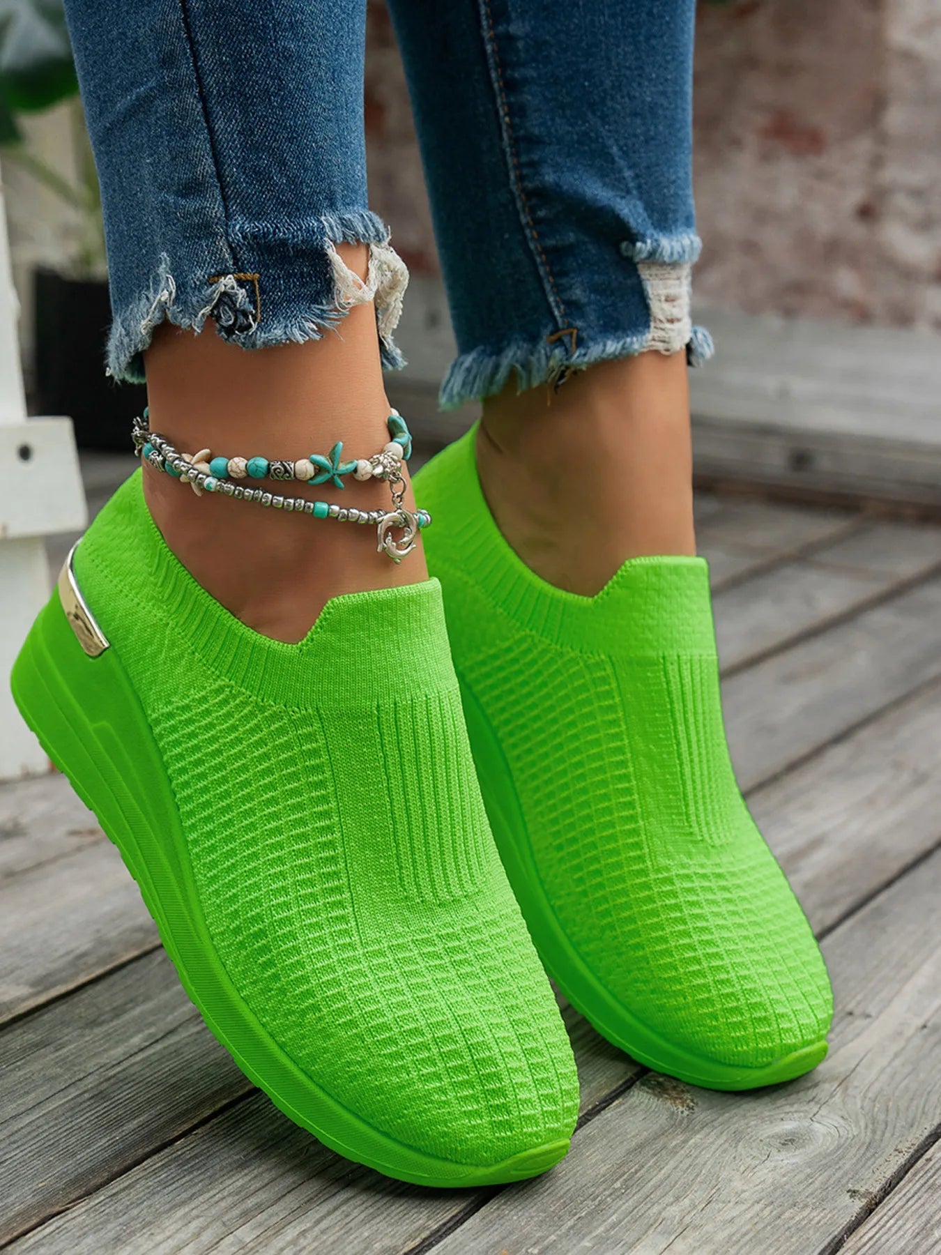 Women's round toe wedge sneakers by Trendsi, breathable comfort fashion footwear with stylish design and casual athletic appeal.