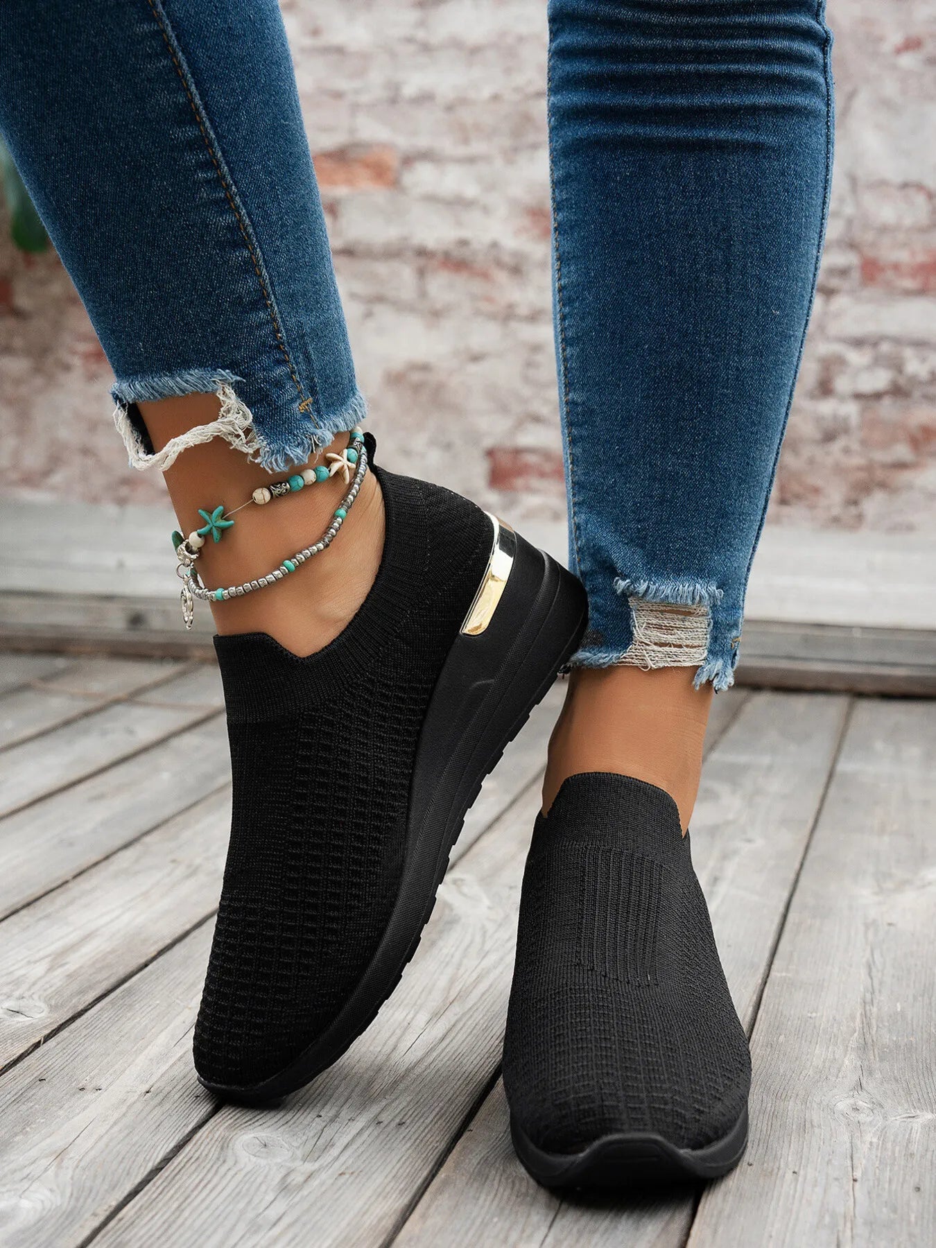 Women's round toe wedge sneakers by Trendsi, featuring breathable fabric and stylish comfort for casual wear.
