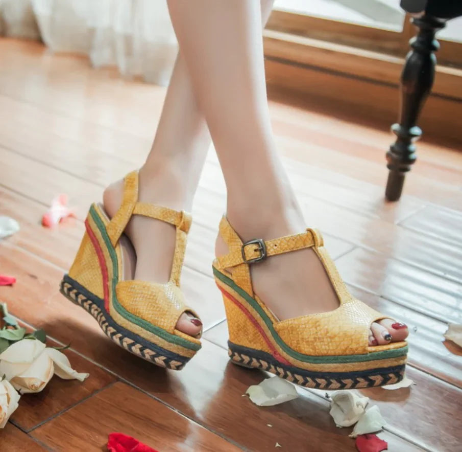 Thick-soled women's high heel wedge sandals by Trendy Attic Store01, featuring stylish straps and a comfortable elevated design.