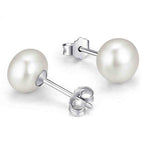 Sterling silver needle earrings with natural freshwater pearl studs, delicate jewelry from Plush Fashion Hub