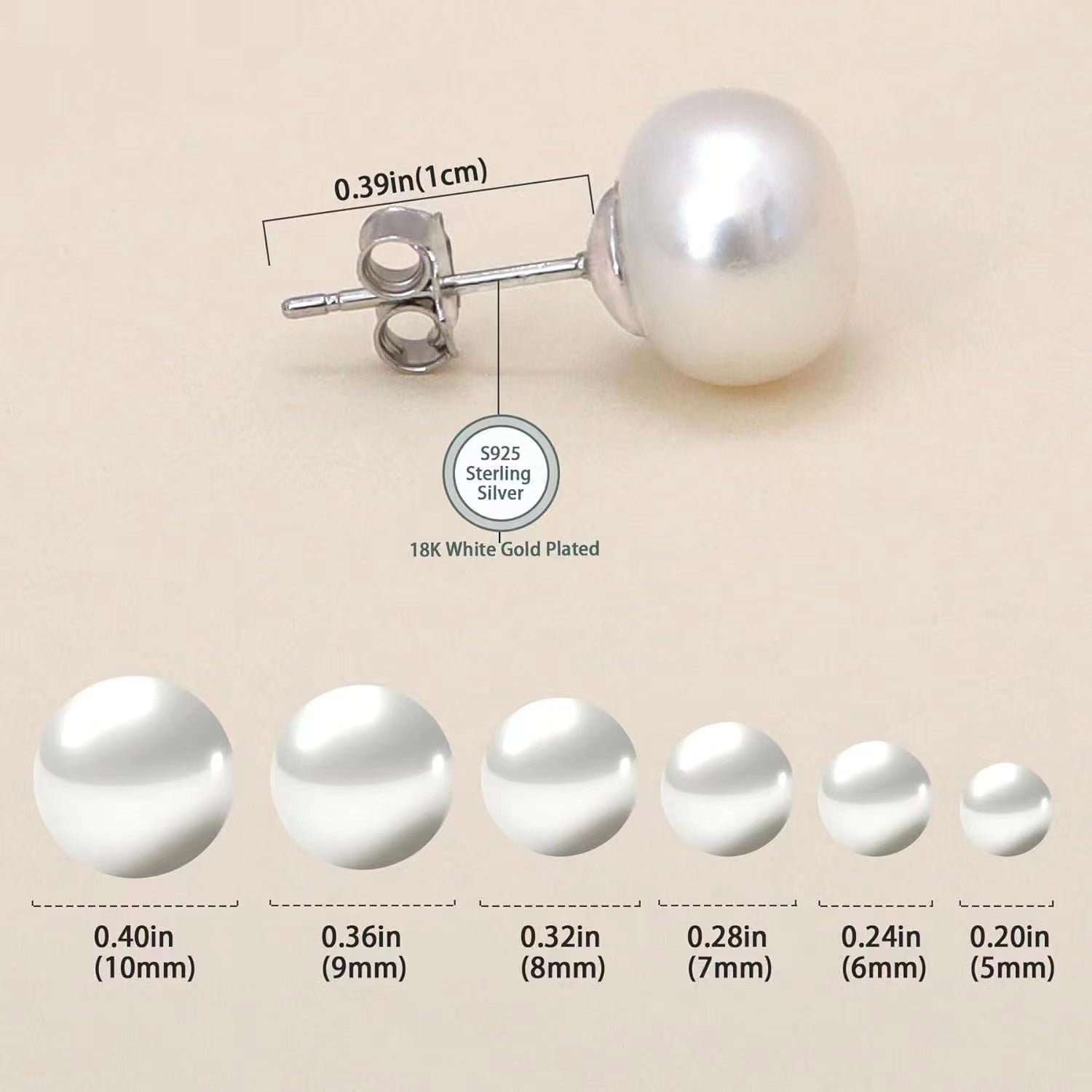 Sterling silver freshwater pearl ear studs with needle posts, elegant jewelry accessory, natural luster, Plush Fashion Hub.