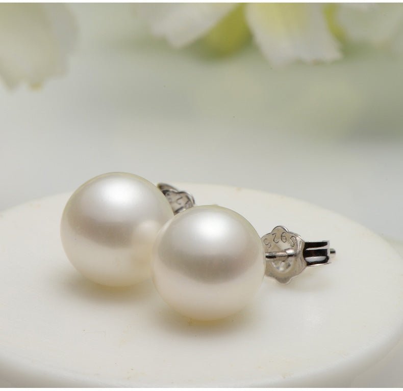 Sterling silver needle earrings with natural freshwater pearl studs, elegant and minimalist jewelry for women