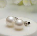 Sterling silver needle earrings with natural freshwater pearl studs, elegant and minimalist jewelry for women
