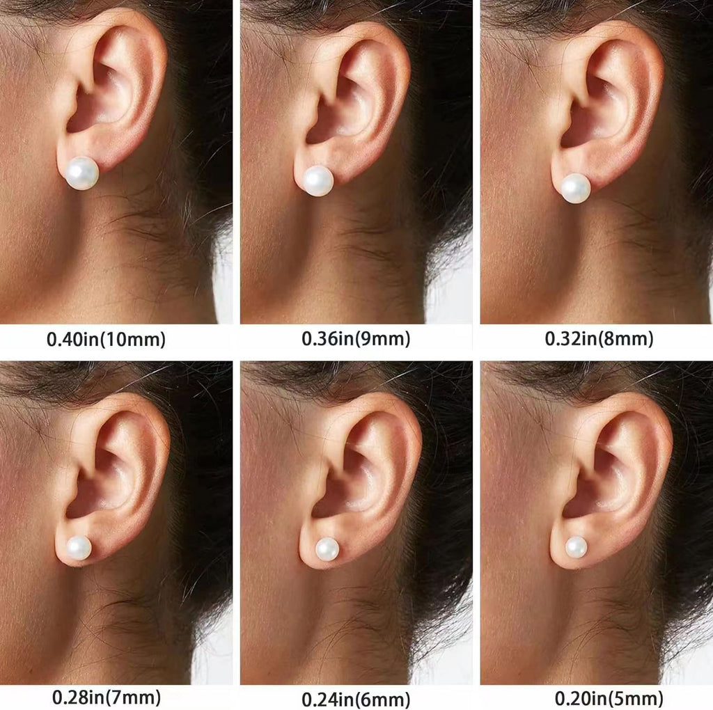 Sterling silver freshwater pearl ear studs featuring needle design, crafted by Plush Fashion Hub.