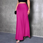 Elegant satin A-line long skirt for women, ideal for autumn and winter, from Bella Mia, showcasing smooth fabric and simple design.