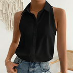 Bella Mia satin sleeveless women's shirt in solid color, perfect for spring, casual or office wear, with a smooth satin finish.