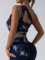 Seamless one-shoulder bra with scrunch leggings set in high-waisted activewear style by Plush Fashion Hub, perfect for yoga and workouts.