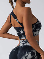 Seamless one-shoulder bra and scrunch leggings set in high-waisted activewear by Plush Fashion Hub, perfect for yoga and workouts.