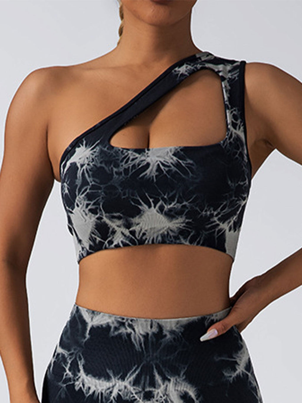 Seamless one-shoulder bra and scrunch high-waisted yoga leggings set by Plush Fashion Hub, ideal for activewear workouts.