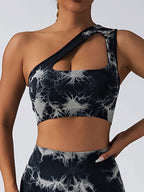 Seamless one-shoulder bra and scrunch high-waisted yoga leggings set by Plush Fashion Hub, ideal for activewear workouts.