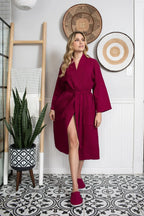 Lightweight women's waffle robe from Plush Fashion Hub, quick-dry spa comfort robe with a relaxed fit and soft fabric.