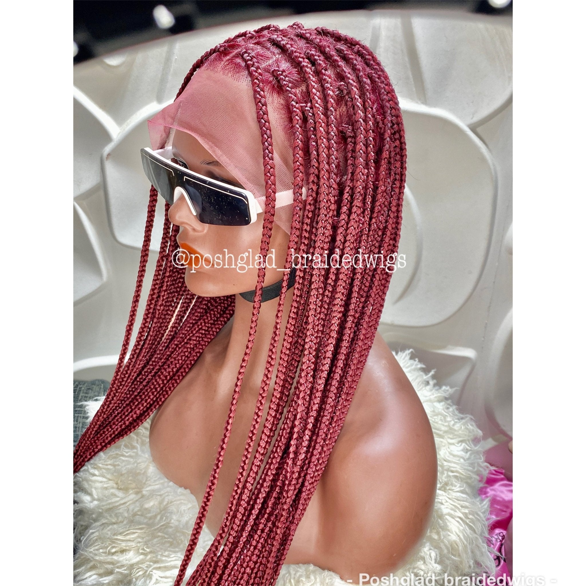 Shade Knotless Braid Wig, Human Hair Full Lace, Burgundy, Glueless - Plush Fashion Hub