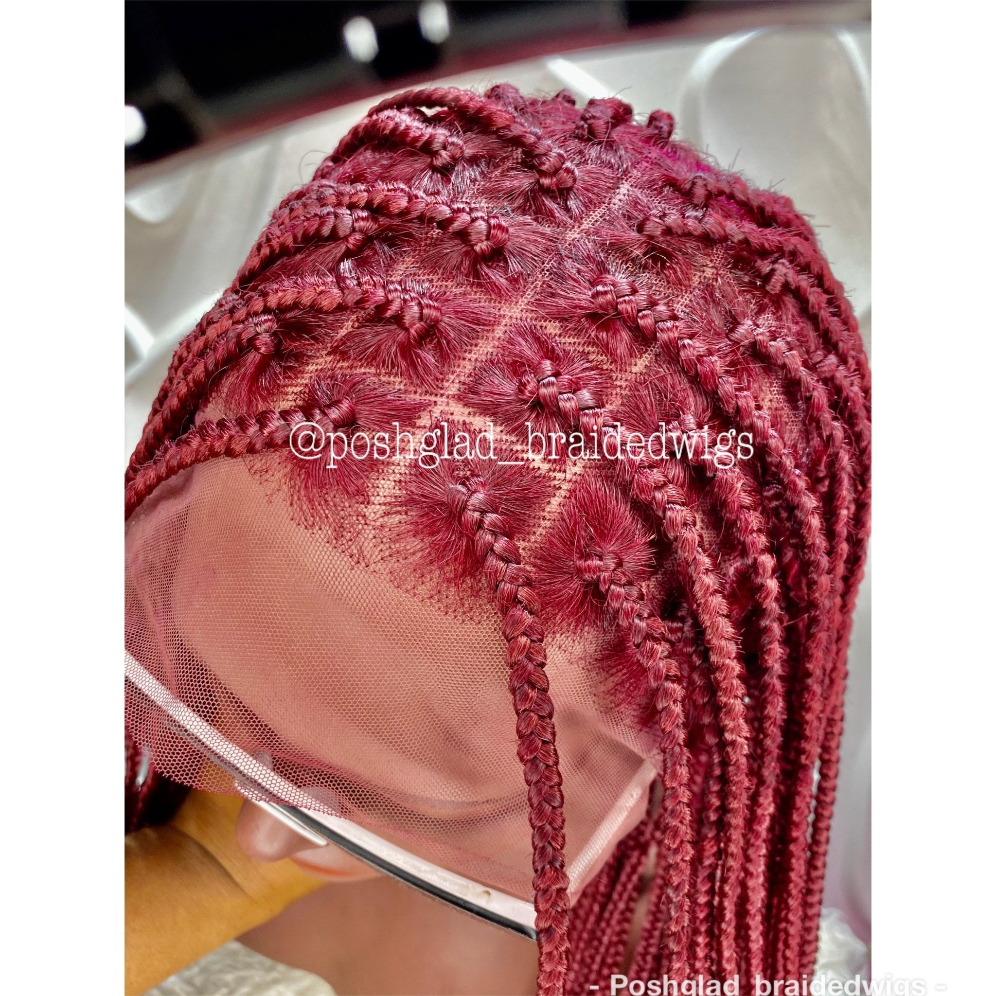 Shade Knotless Braid Wig, Human Hair Full Lace, Burgundy, Glueless - Plush Fashion Hub