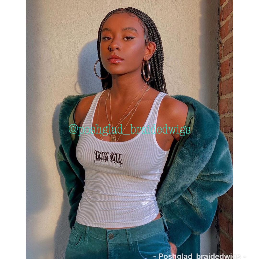 Shade Knotless Braid Wig, Swiss Full Lace, Color 1B, Glueless - Solange - Plush Fashion Hub