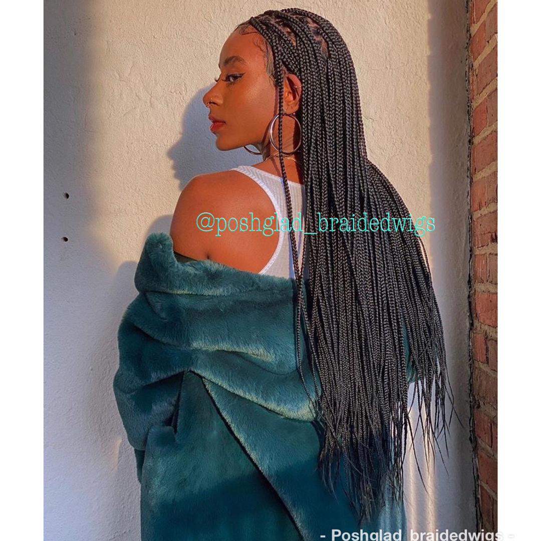 Shade Knotless Braid Wig, Swiss Full Lace, Color 1B, Glueless - Solange - Plush Fashion Hub