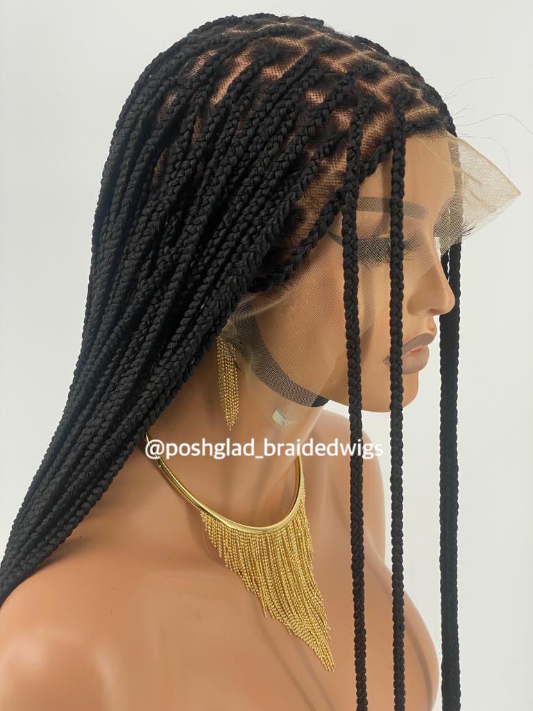 Shade Knotless Braid Wig, Swiss Full Lace, Color 1B (Ready To Ship) - Plush Fashion Hub