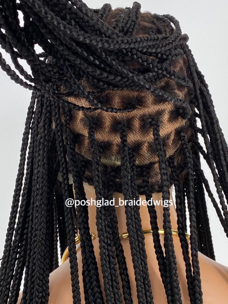 Shade Knotless Braid Wig, Swiss Full Lace, Color 1B (Ready To Ship) - Plush Fashion Hub