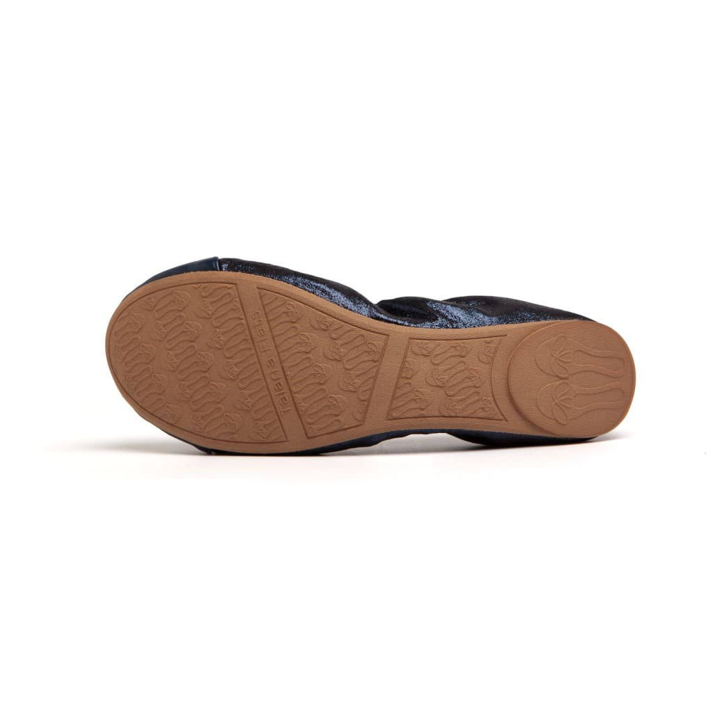 Pair of Talaria Flats in premium navy blue with a sleek, comfortable design, perfect for stylish everyday footwear.
