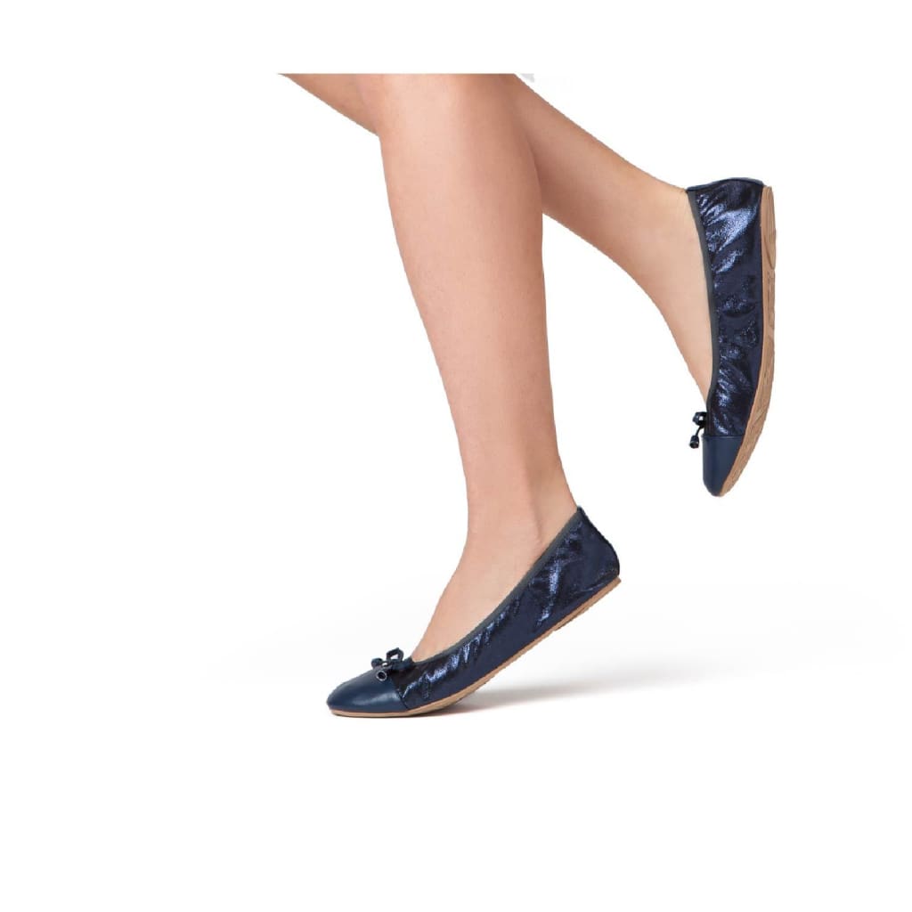 Pair of Talaria Flats navy blue premium footwear with sleek design and comfortable slip-on style, suitable for everyday wear.