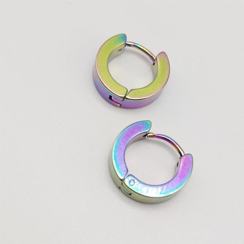Simple electroplated stainless steel earrings with a sleek design, featuring a shiny finish and minimalist style.