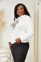 Women's Simply Love graphic print dropped shoulder sweatshirt from Trendsi, featuring a round neck and comfortable casual fit.