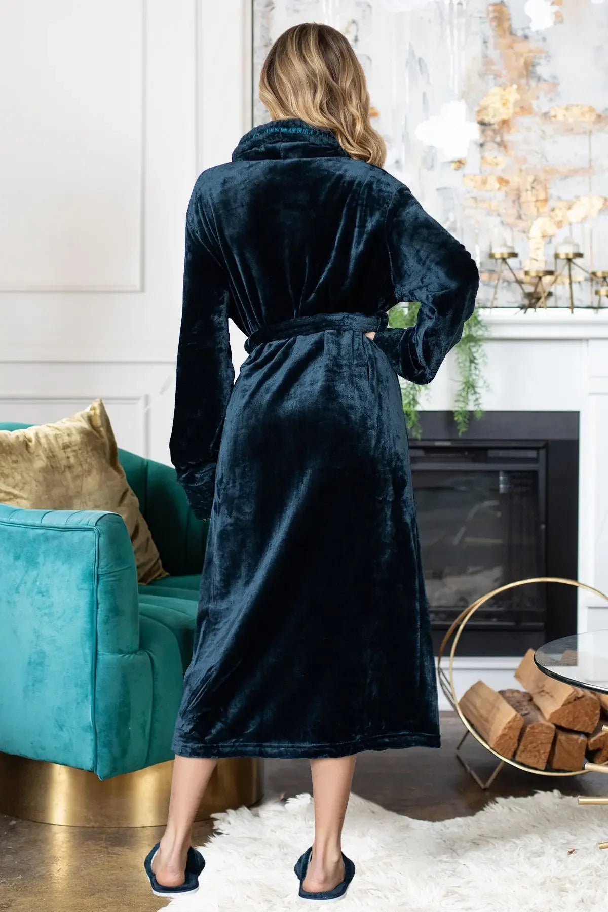Women's ultra-soft plush bathrobe from Plush Fashion Hub, shown in cozy, fluffy fabric with a relaxed fit and hooded design.