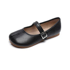 Women's split-toe PU leather flat slip-on shoes with comfortable casual design, featuring a sleek, minimalist style.