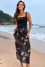 Square-neck printed one-piece swimwear and cover-up set by Plush Fashion Hub, featuring casual wear with colorful pattern.