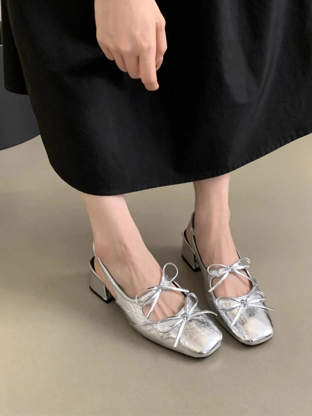 Women's square toe slingback ballet flats with bow-tie detail, stylish and comfortable shoes by Trendsi.
