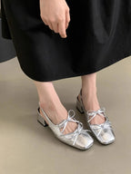 Women's square toe slingback ballet flats with bow-tie detail, stylish and comfortable shoes by Trendsi.