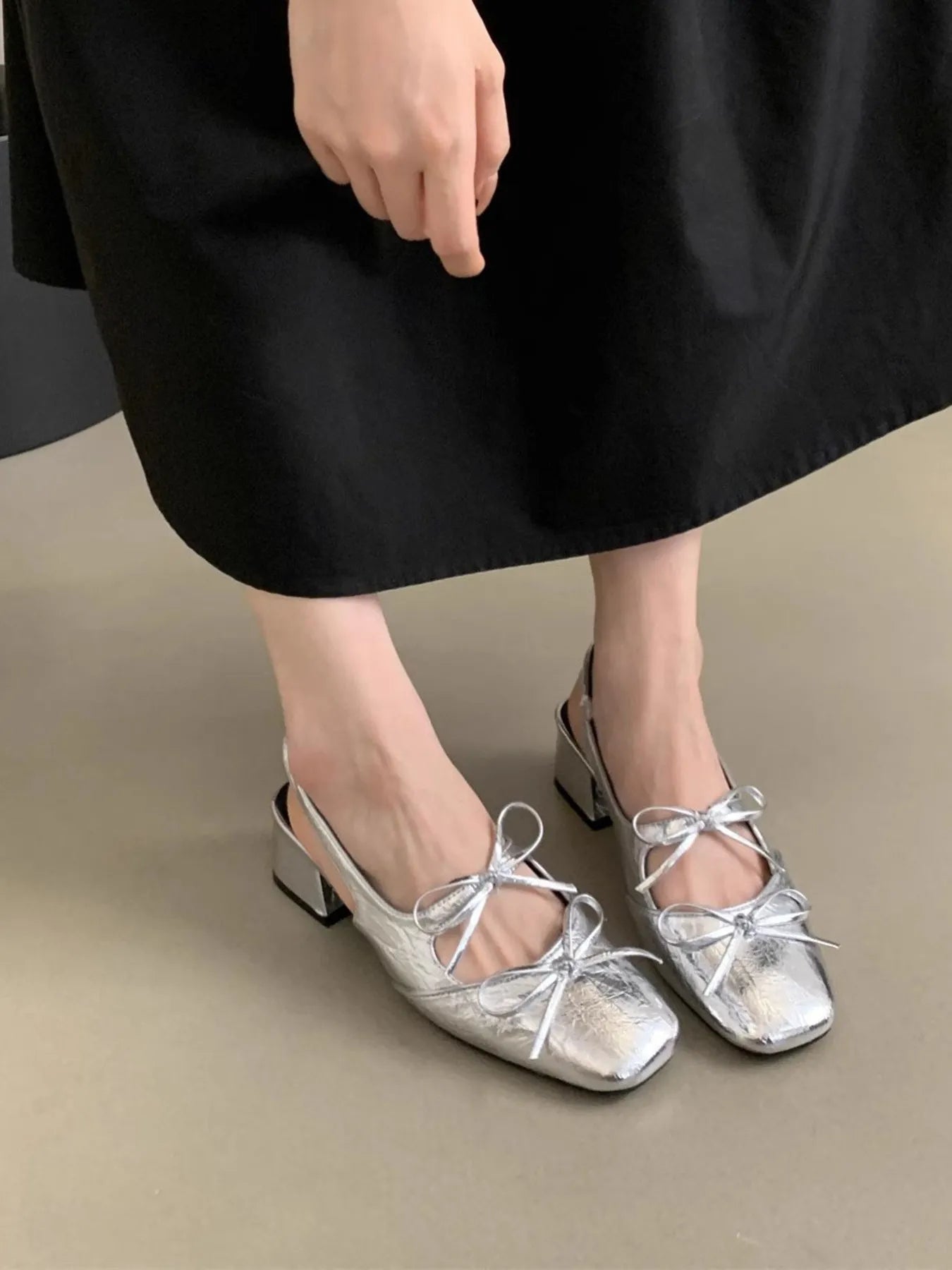 Women's square toe slingback ballet flats with bow-tie detail, stylish and comfortable shoes by Trendsi.