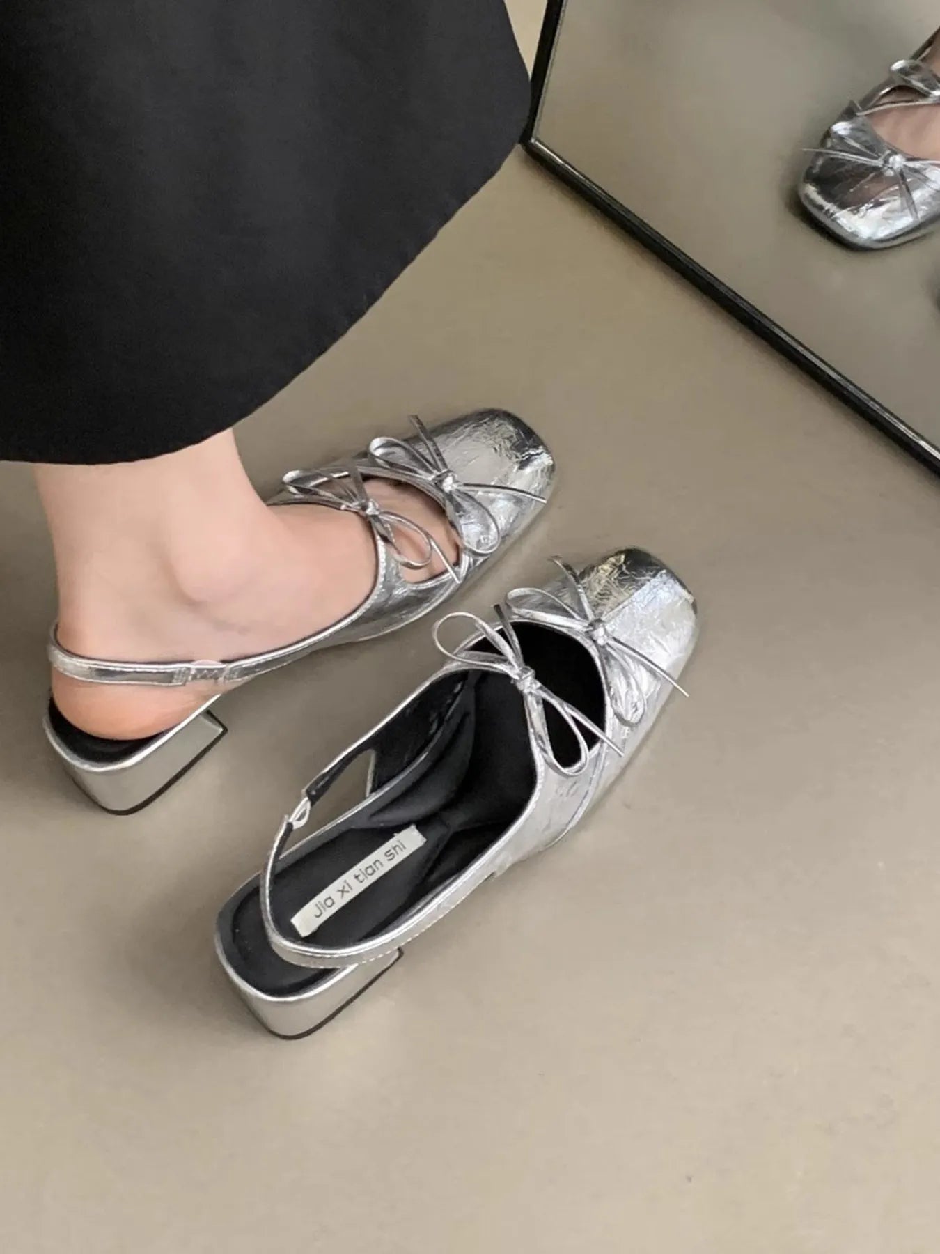 Women's square toe slingback ballet flats with bow-tie detail, trendy and comfortable shoe by Trendsi.