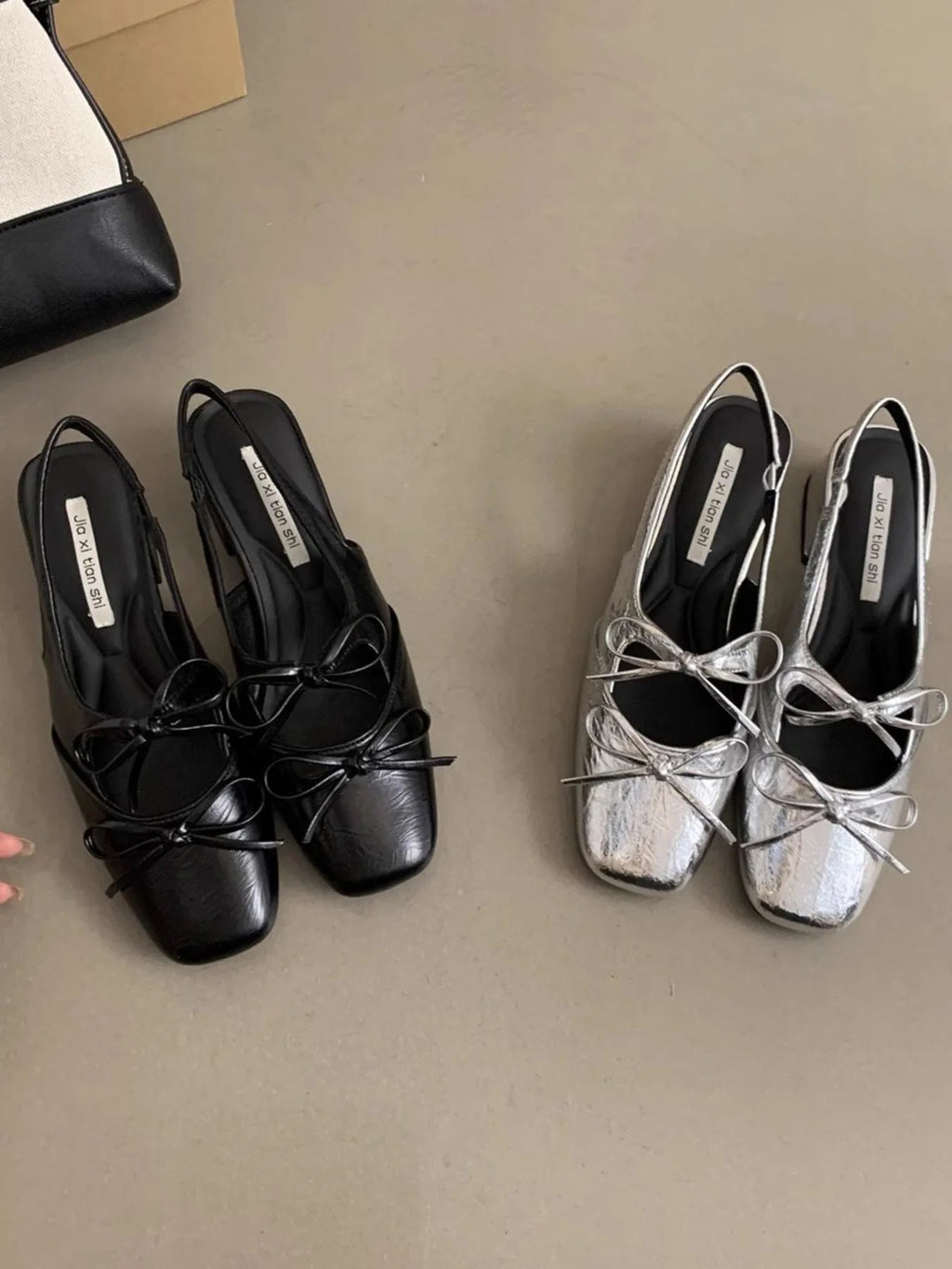 Women's square toe slingback ballet flats with bow-tie detail, trendy and comfortable shoe by Trendsi.