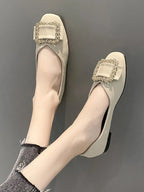 Women's square toe buckle flats in faux leather, trendy loafers with stylish buckle detail from Trendsi.