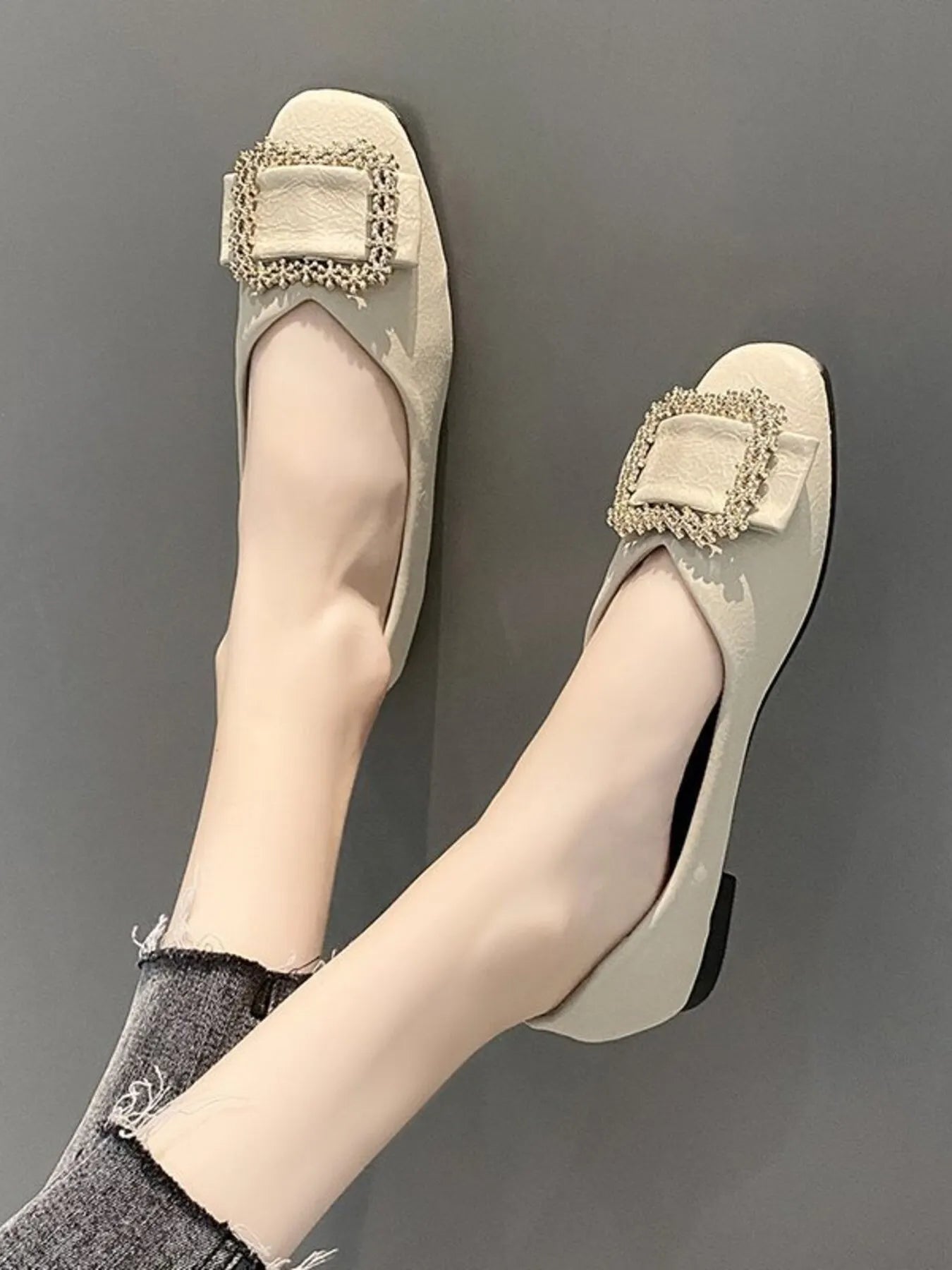 Women's square toe buckle flats in faux leather, trendy loafers with stylish buckle detail from Trendsi.