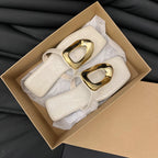 Women's chic square toe flat sandals with metallic detail, trendy trendy Trendsi shoe featuring stylish design and comfortable fit.
