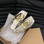 Women's square toe flat sandals with metallic details, trendy shoe by Trendsi featuring stylish design and comfortable fit.