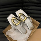 Women's chic square toe flat sandals with metallic detail, stylish slip-on footwear from Trendsi.