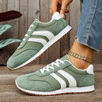 Women's casual suede striped lace-up sneakers by Trendsi, featuring comfortable fashion footwear with stylish striped design and lace-up closure.