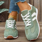 Women's casual striped suede lace-up sneakers by Trendsi featuring comfortable fashion footwear and stylish design.