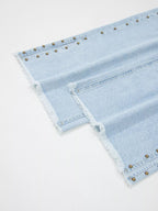 Trendsi studded wide-leg jeans with frayed hem and side slits, showcasing a trendy, casual denim style.
