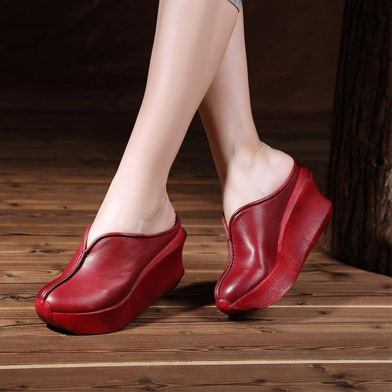 Plush Fashion Hub summer chunky heel platform closed-toe shoes in neutral color, featuring a stylish open-back design.