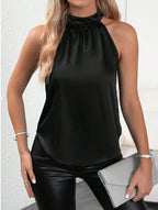 Bella Mia women's summer satin vest, solid color off-shoulder halter sleeveless top, lightweight and stylish for warm weather.