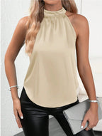 Bella Mia women's summer satin vest, solid color off-shoulder halter sleeveless top, stylish and lightweight for warm weather.
